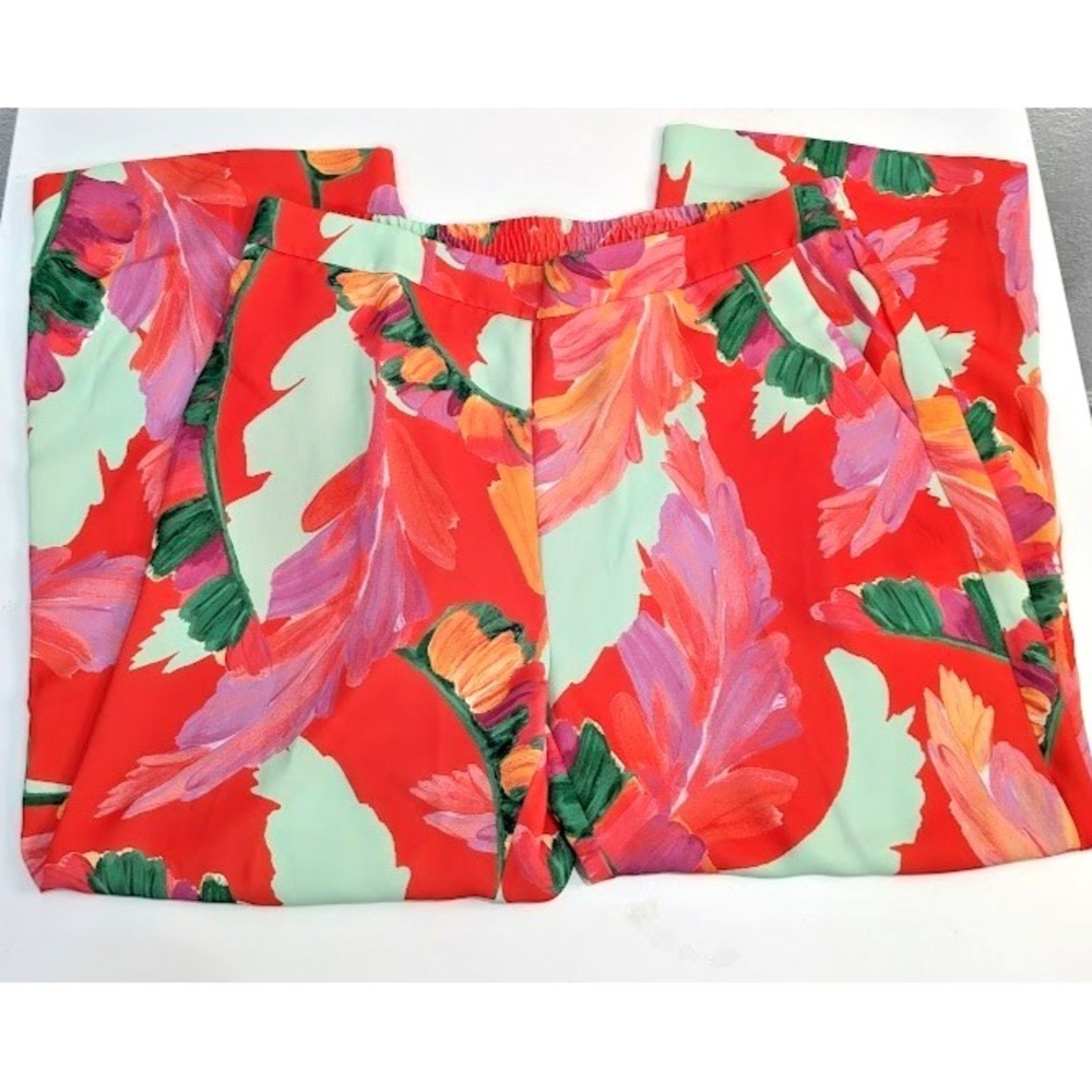 Chico's Tropical Print Pull On Pants Size 2 Women's Size 12 Orange Green Flowy